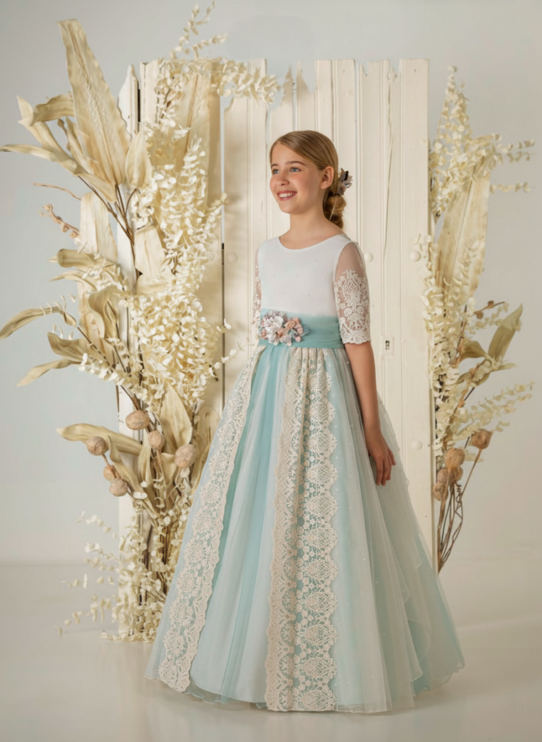 Vestido de comunión niña modelo A866 tul bordado | ANA LAY Sevilla