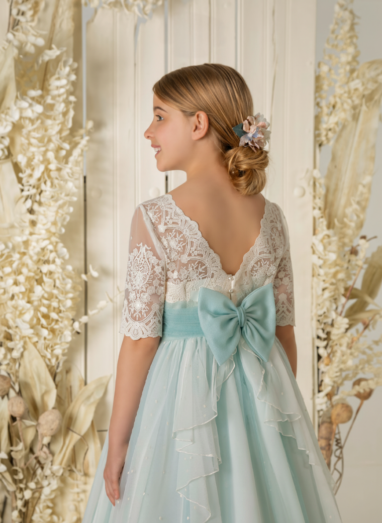 Vestido de comunión niña modelo A866 tul bordado | ANA LAY Sevilla