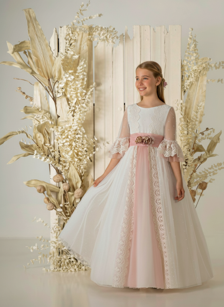 Vestido de comunión niña modelo A872 tul bordado | ANA LAY Sevilla