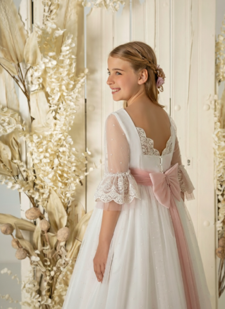 Vestido de comunión niña modelo A872 tul bordado | ANA LAY Sevilla