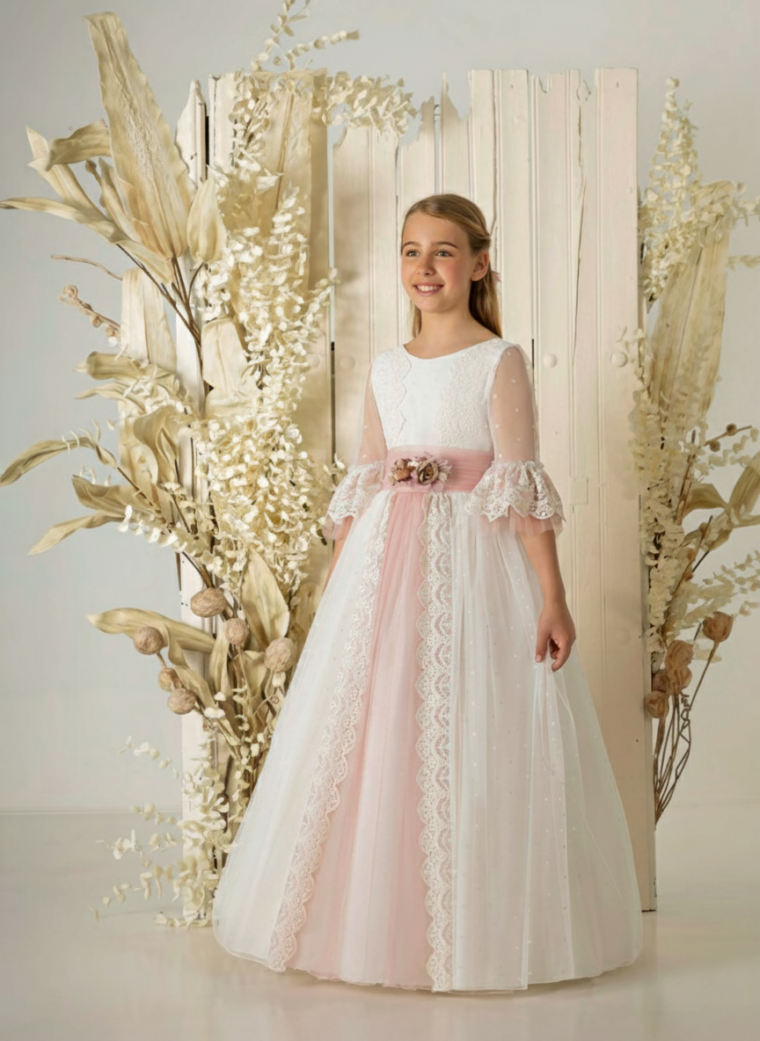 Vestido de comunión niña modelo A872 tul bordado | ANA LAY Sevilla