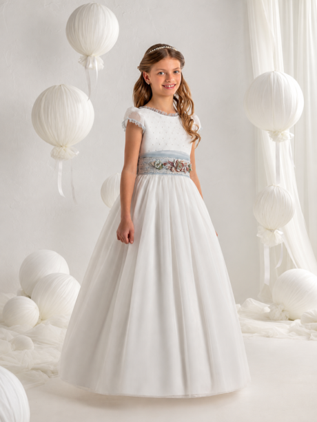 Vestido de Comunión Tul bodoques 7113