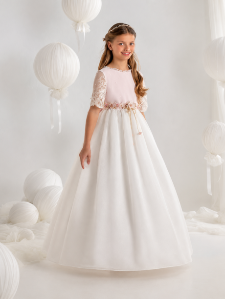 Vestido de Comunión de organza natural 7118