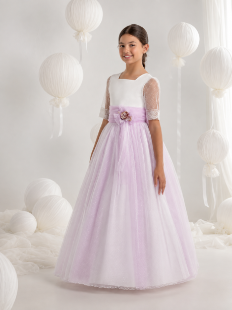 Vestido de Comunión de tul topos 7503
