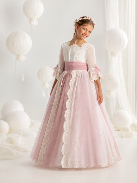 Vestido de Comunión con falda de Encaje 7609